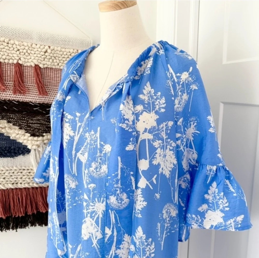 & Other Stories Floral Print Ruffled Midi Dress Tie Neck A-Line - Picture 5 of 11